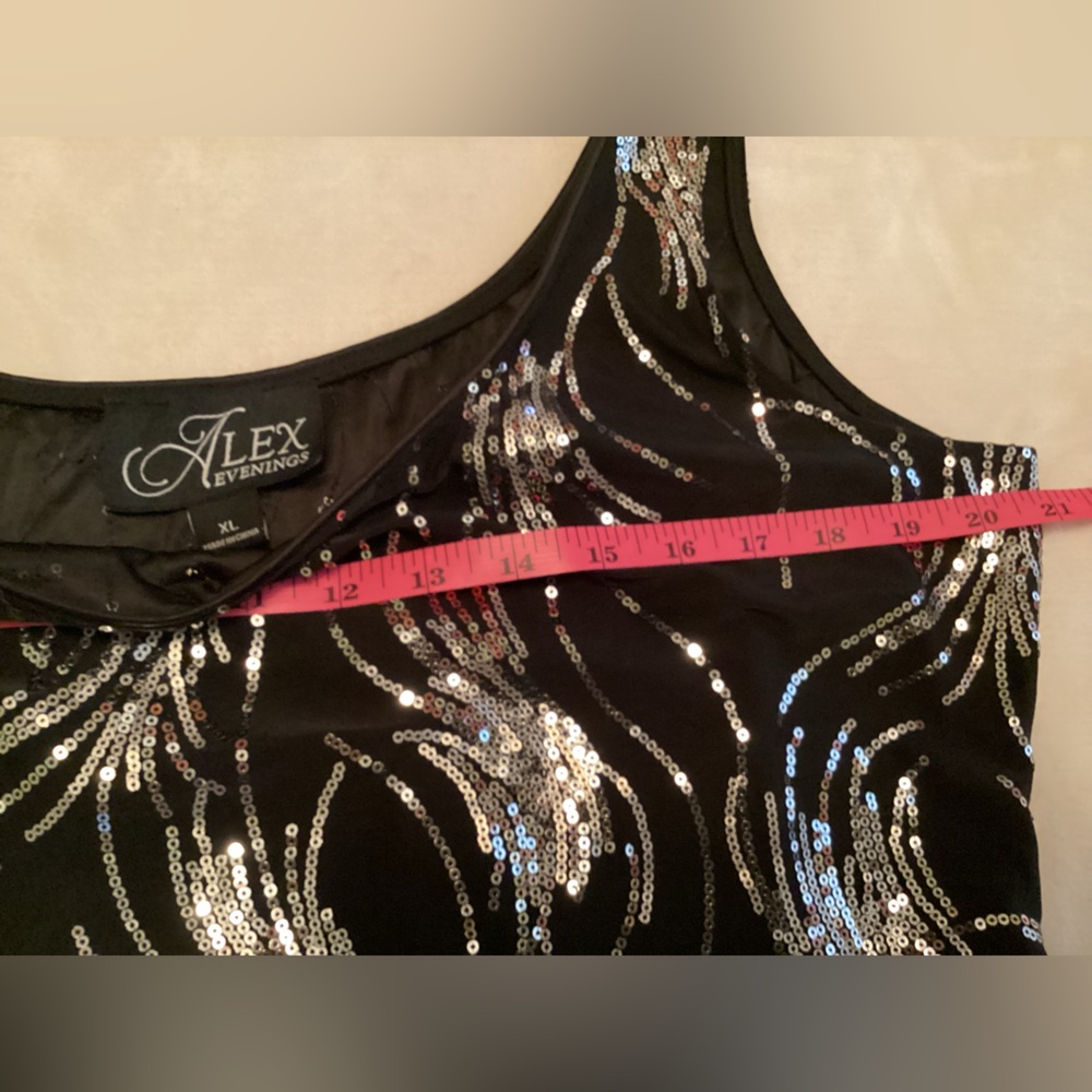 Alex Evenings Black Sequined Evening Jacket & Tank Top w Silver Wave Accents XL - Picture 11 of 12